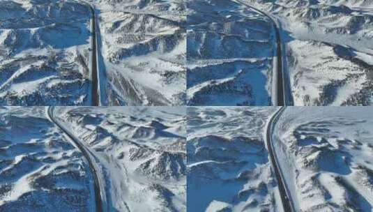 冬季新疆公路航拍高清在线视频素材下载
