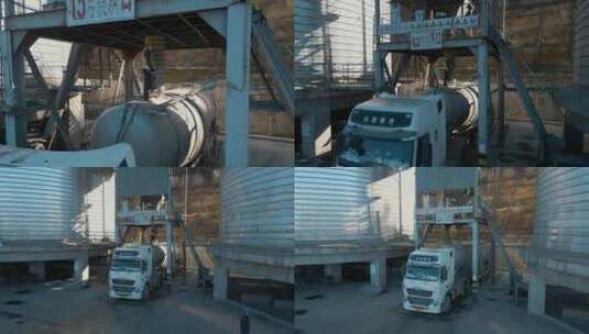 工业建设混凝土站水泥罐粉煤灰罐装车高清在线视频素材下载