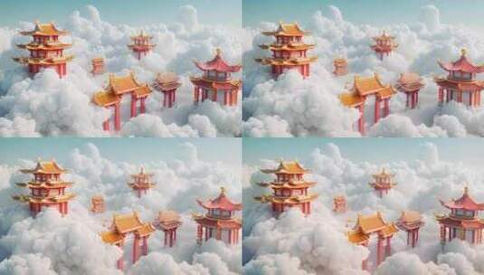 国风场景，云端之上的仙宫古代建筑群高清在线视频素材下载