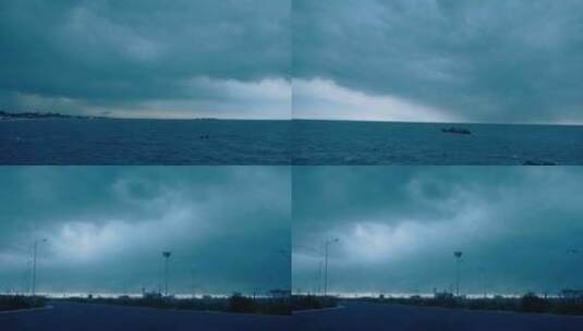 夏日暴雨来临前满天乌云的海边高清在线视频素材下载