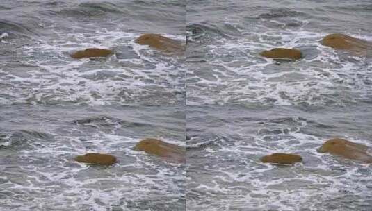大海海浪浪花拍打礁石升格慢镜头高清在线视频素材下载