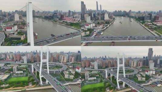 上海市黄浦区黄浦江南浦大桥桥梁车流交通高清在线视频素材下载