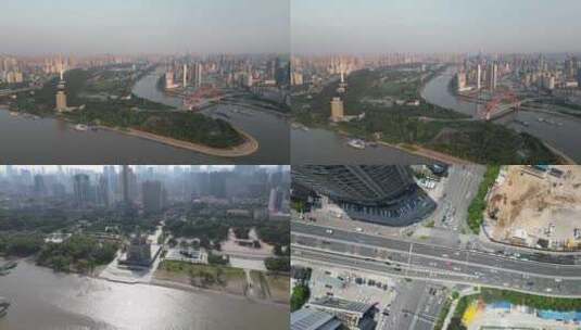 航拍湖北武汉城市风光高清在线视频素材下载