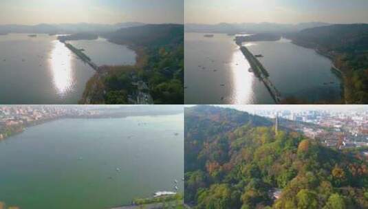 杭州西湖断桥残雪美景航拍高清在线视频素材下载