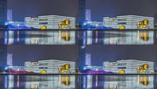 上海嘉定新城上海保利大剧院水景光影秀延时高清在线视频素材下载