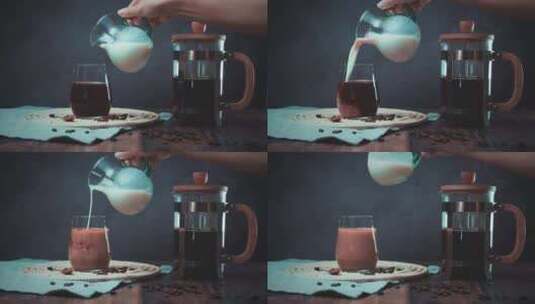 在咖啡中倒入牛奶高清在线视频素材下载