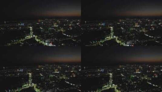 广东肇庆城市夜景灯光交通车辆行驶航拍高清在线视频素材下载