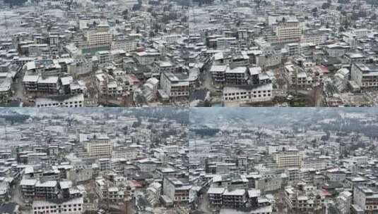 大自然寒潮冬天下雪的村庄田野航拍风景高清在线视频素材下载