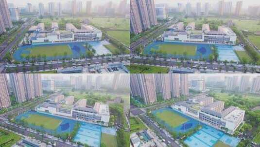 杭州高教园小学学校校园学区建筑航拍高清在线视频素材下载