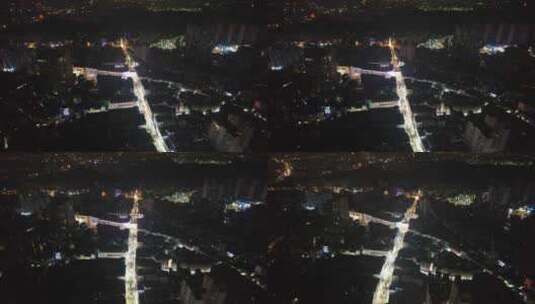 湖北荆州中天街步行街夜景航拍高清在线视频素材下载