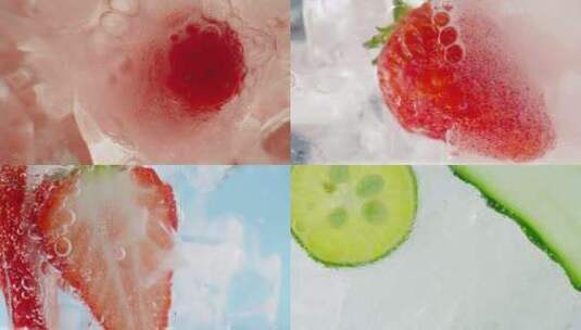 冰爽 冰块 草莓 青柠 果饮高清在线视频素材下载