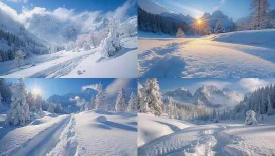 日出雪山山峰山脉云海唯美雪景风景风光ai高清在线视频素材下载