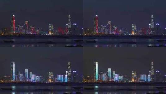 深圳湾灯光秀夜景航拍高清在线视频素材下载