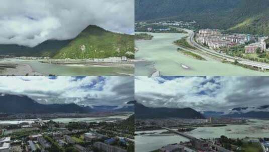 西藏建筑群寺庙318国道自然风景航拍云海高清在线视频素材下载