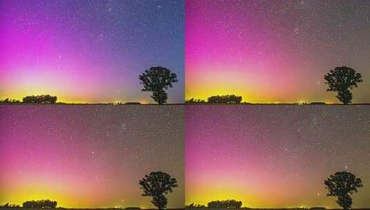 迷人生动的夜空北极光和英仙座流星雨，延时高清在线视频素材下载