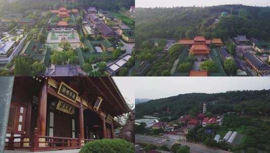 东林寺古寺庙建筑鸟瞰全景高清在线视频素材下载