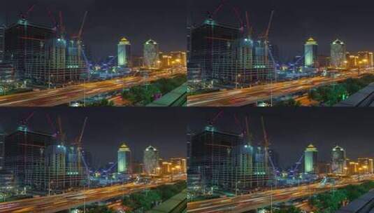 北京城市夜晚楼房建设道路交通延时高清在线视频素材下载