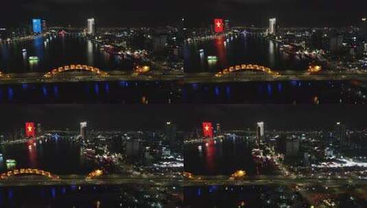 城市河流夜景航拍高清在线视频素材下载