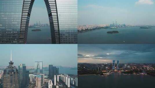 苏州金鸡湖地标航拍合集高清在线视频素材下载