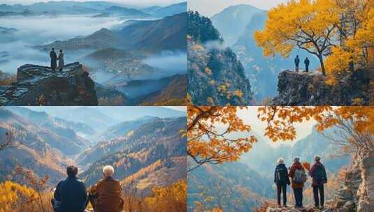 秋日山巅层林尽染 自然奇观山峦叠嶂云雾缭高清在线视频素材下载