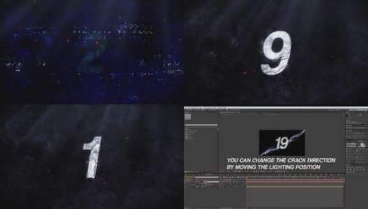 大气裂缝倒计时数字动态AE模板高清AE视频素材下载