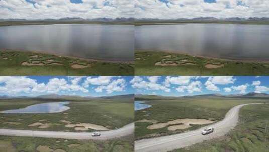 自驾西藏麦地卡湿地航拍 蓝天白云湿地湖泊高清在线视频素材下载
