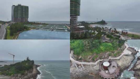 惠州日出东山海礁石酒吧航拍高清在线视频素材下载