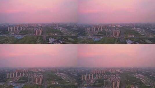 江苏常州城市风景黄昏天空晚霞航拍高清在线视频素材下载