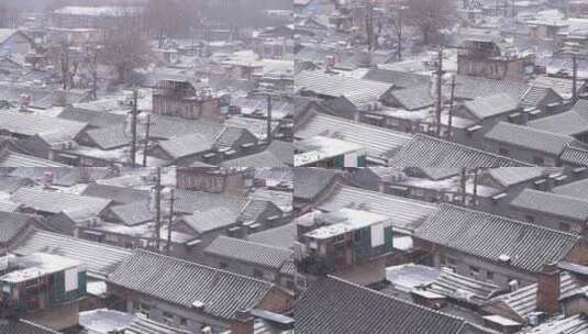 下雪中的北京胡同老城区高清在线视频素材下载