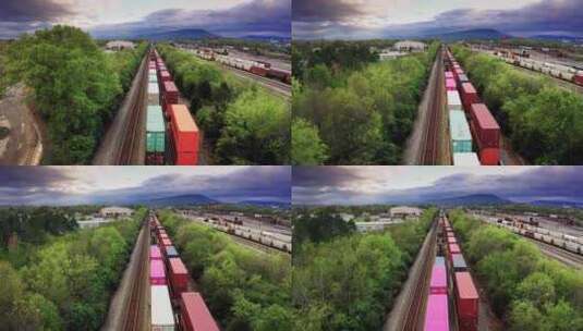 航拍火车运输集装箱物流高清在线视频素材下载