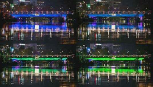 北京城市夜晚湖面灯光倒影与水面波纹高清在线视频素材下载
