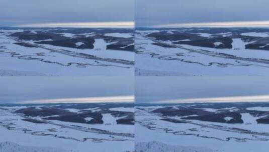 航拍呼伦贝尔山区雪原暮色高清在线视频素材下载