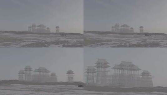 甘肃酒泉瓜州艺术长廊冬季雪景航拍D-LOG高清在线视频素材下载