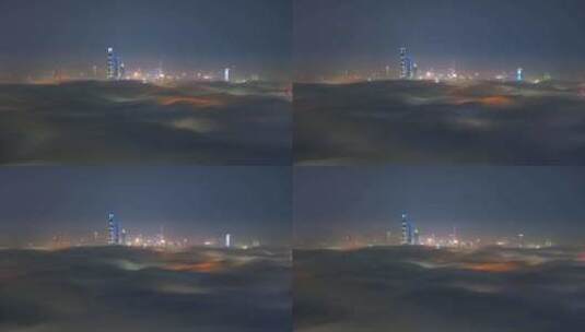 上海夜景 上海平流 上海如海 城市 云海高清在线视频素材下载