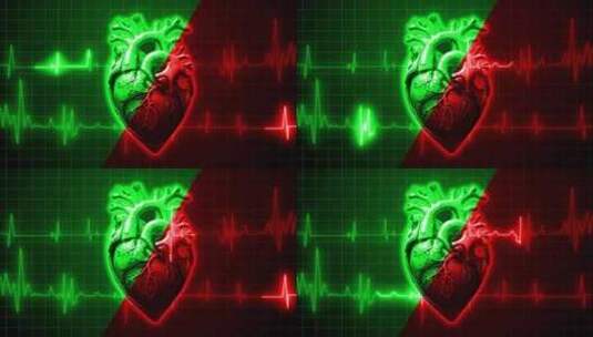 正常与异常心律、心率动画、心房颤动医学心高清在线视频素材下载