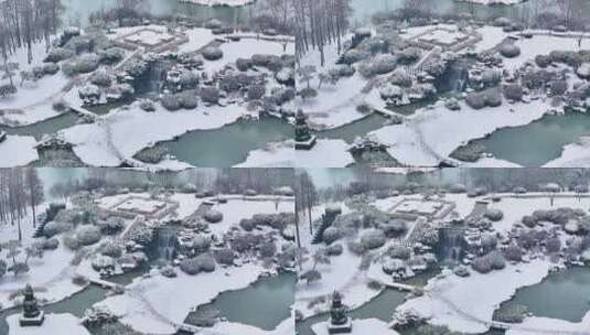 航拍瘦西湖景区园林大明寺观音山宋夹城雪景高清在线视频素材下载