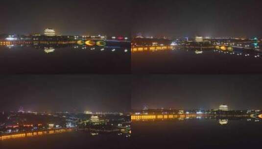 航拍聊城市 水上古城夜景高清在线视频素材下载