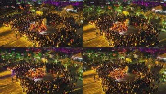 龙年春节新春庙会舞龙拜年活动航拍高清在线视频素材下载