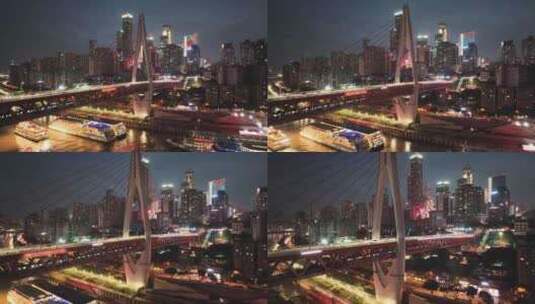 重庆长江大桥轻轨穿行夜景洪崖洞高清在线视频素材下载