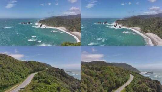 航拍新西兰霍基蒂卡海岸公路高清在线视频素材下载