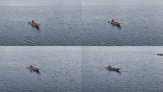 湖面清晨游船船只划船高清在线视频素材下载