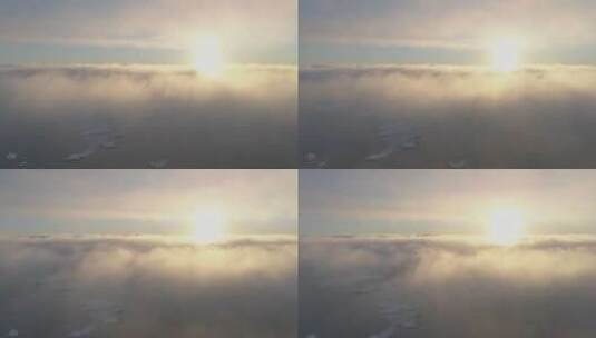 南极洲日落海洋表面雾鸟瞰图高清在线视频素材下载