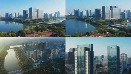 郑州龙子湖建筑群4K航拍高清在线视频素材下载