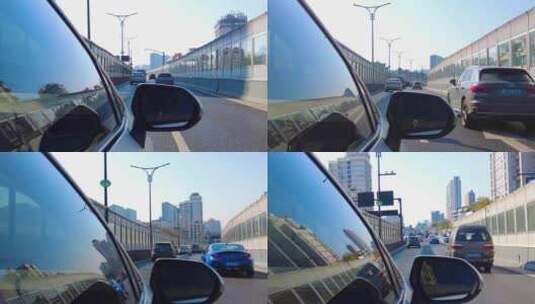 城市汽车开车后视镜风景视频素材高清在线视频素材下载