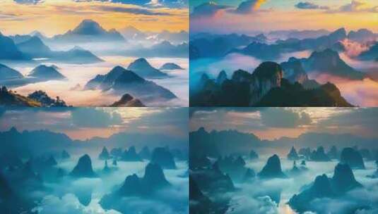 广西桂林山水青山绿水云海大山唯美大自然风高清在线视频素材下载