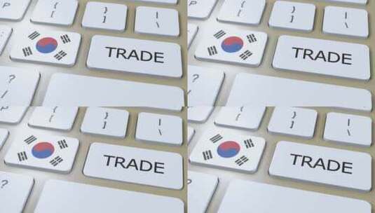 按钮3D动画上的韩国国旗和贸易文本高清在线视频素材下载