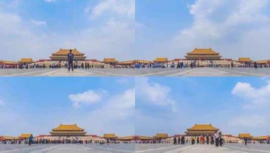 北京故宫博物院蓝天白云与参观游览人群延时高清在线视频素材下载