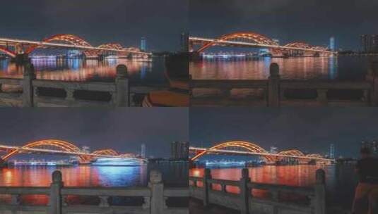 广西柳州文惠桥江滨夜景大范围延时高清在线视频素材下载