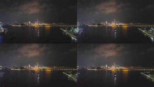 澳门夜景航拍澳门塔西湾大桥夜晚大海河流高清在线视频素材下载