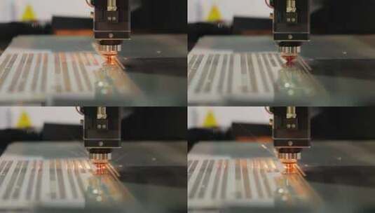 工业激光切割机对金属模具进行切割加工特写高清在线视频素材下载